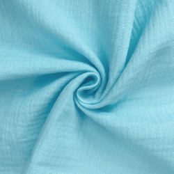 Ткань Муслин Жатый, цвет Небесно-голубой (на отрез)  в Ачинске